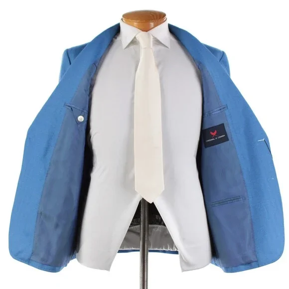 Cardinal of Canada NWT Wool / Silk Sport Coat Size 40S US In Blue Herringbone